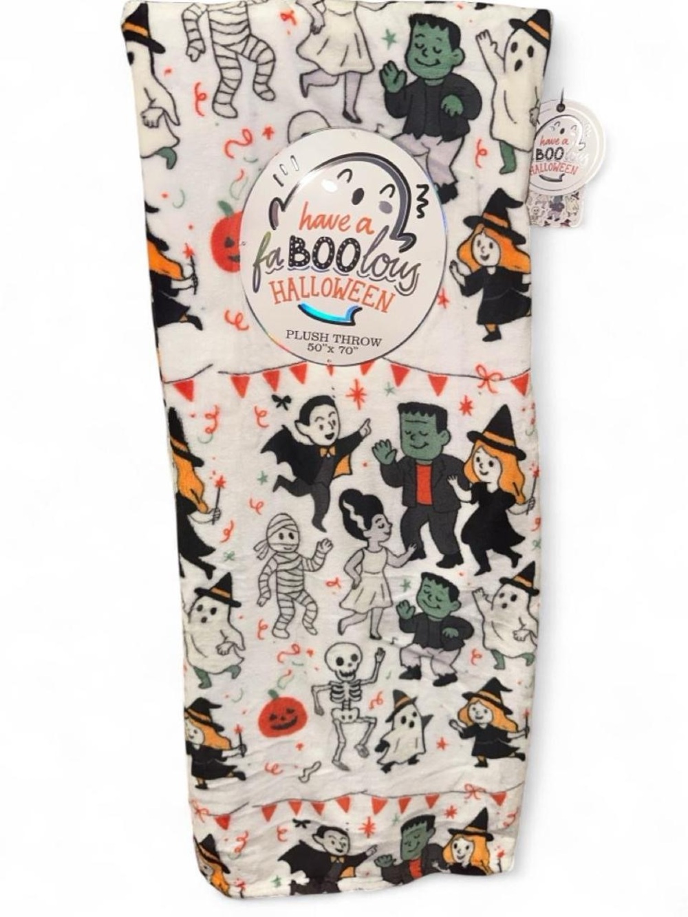 Halloween Characters Plush Throw Blanket, Frankenstein & Bride, Witch, Dracula
